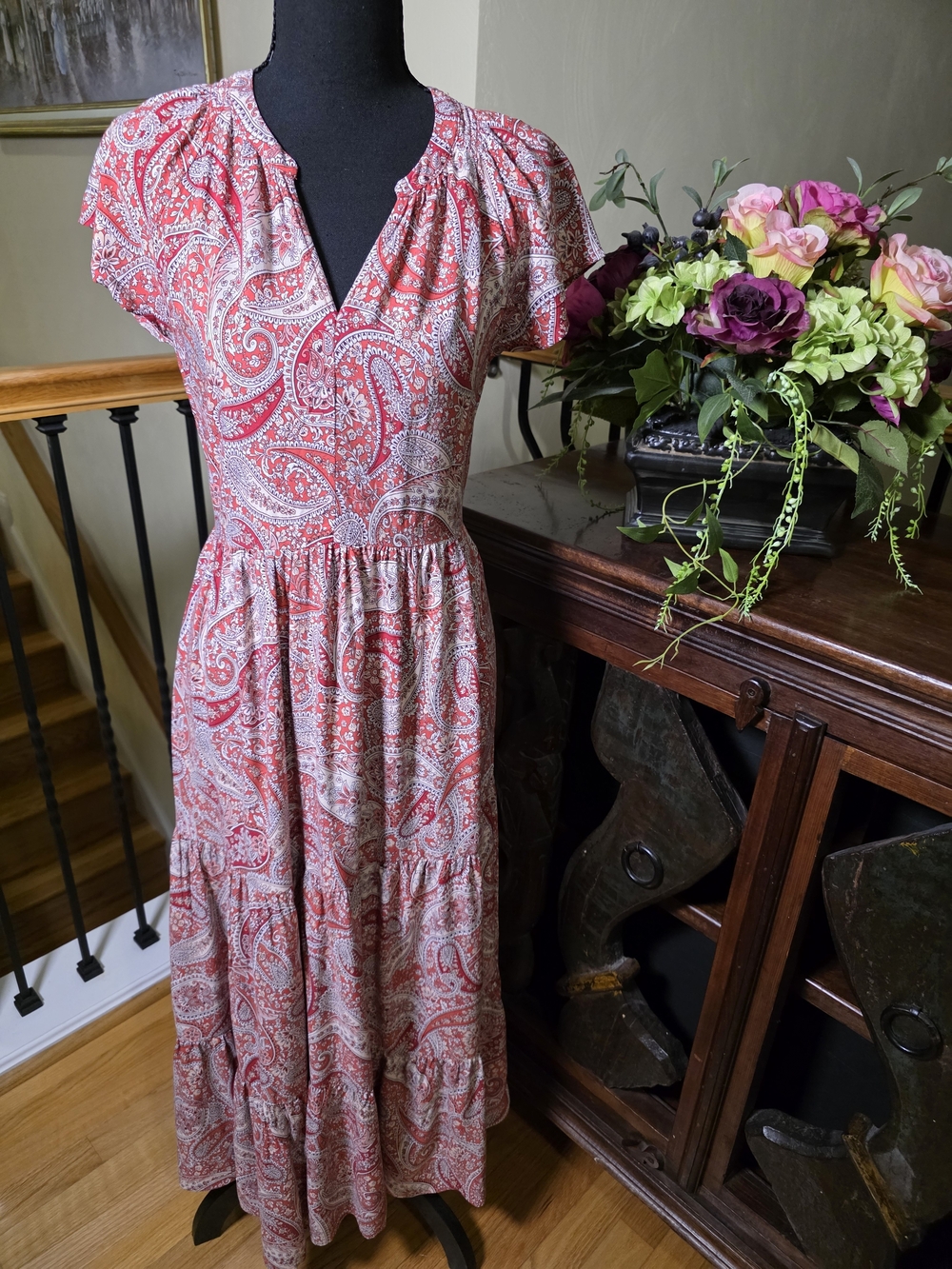 Old Navy Women's Red Paisley V-Neck Maxi Dress XS